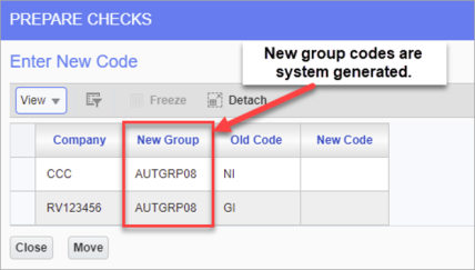 Prepare Checks - Enter New Code