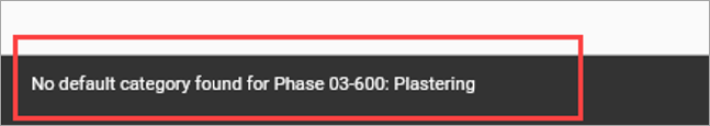 Screenshot of error message regarding missing default category.