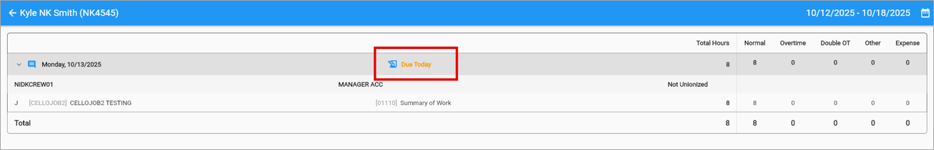 Screenshot of employee timesheet details with link highlighted.