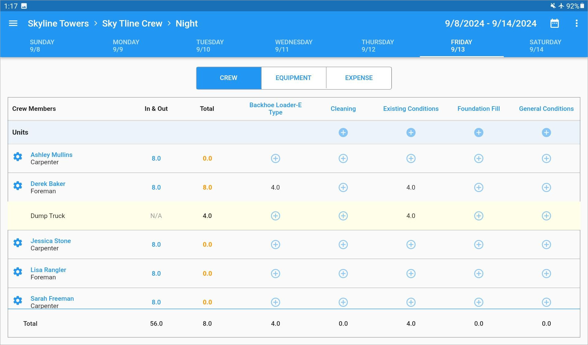 Screenshot of Timesheet Entry screen offline.