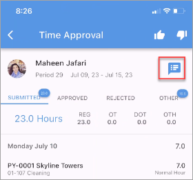 Screenshot of Timesheet Approval Notes.
