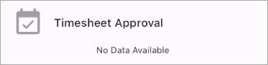 Screenshot of Timesheet Approval Tile Detail showing no data available.