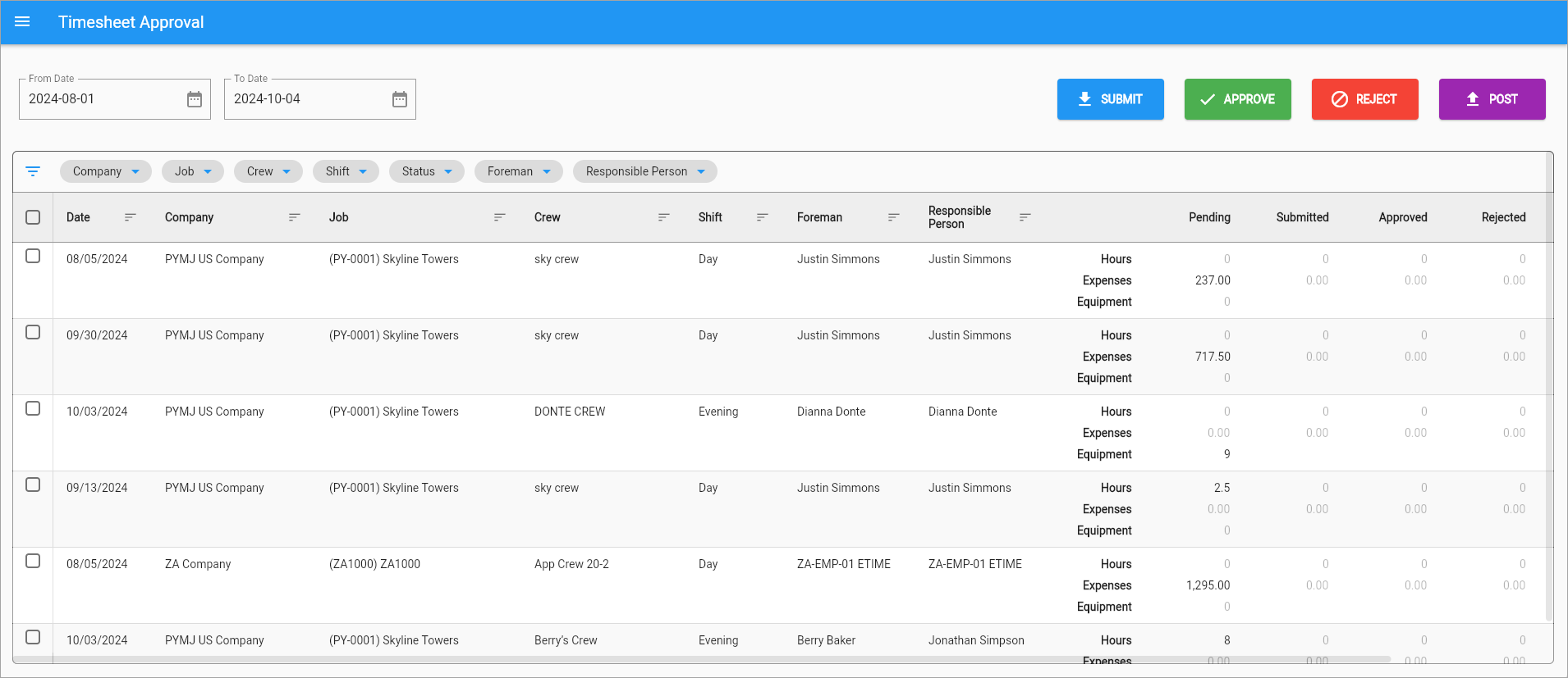 Screenshot of Timesheet Approval.