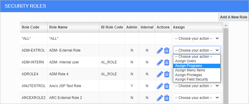 Screenshto of Security Roles