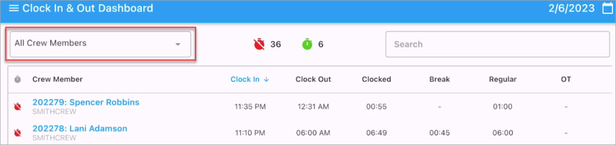 Screenshot of Real-Time Dashboard with filter highlighted.