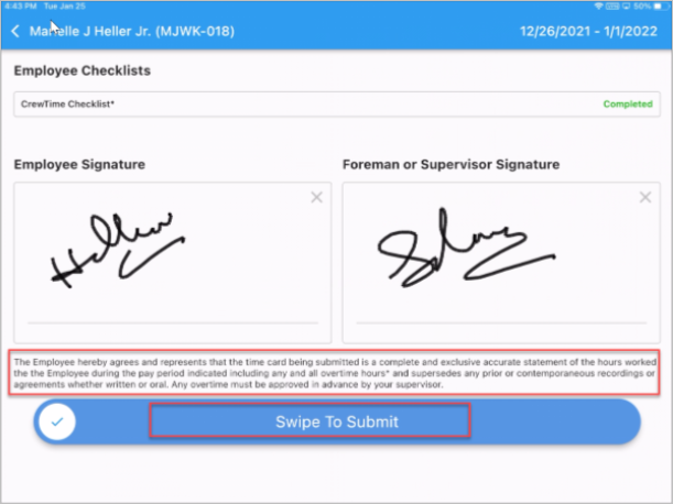 Screenshot of Sign-off with completed checklist and signatures.