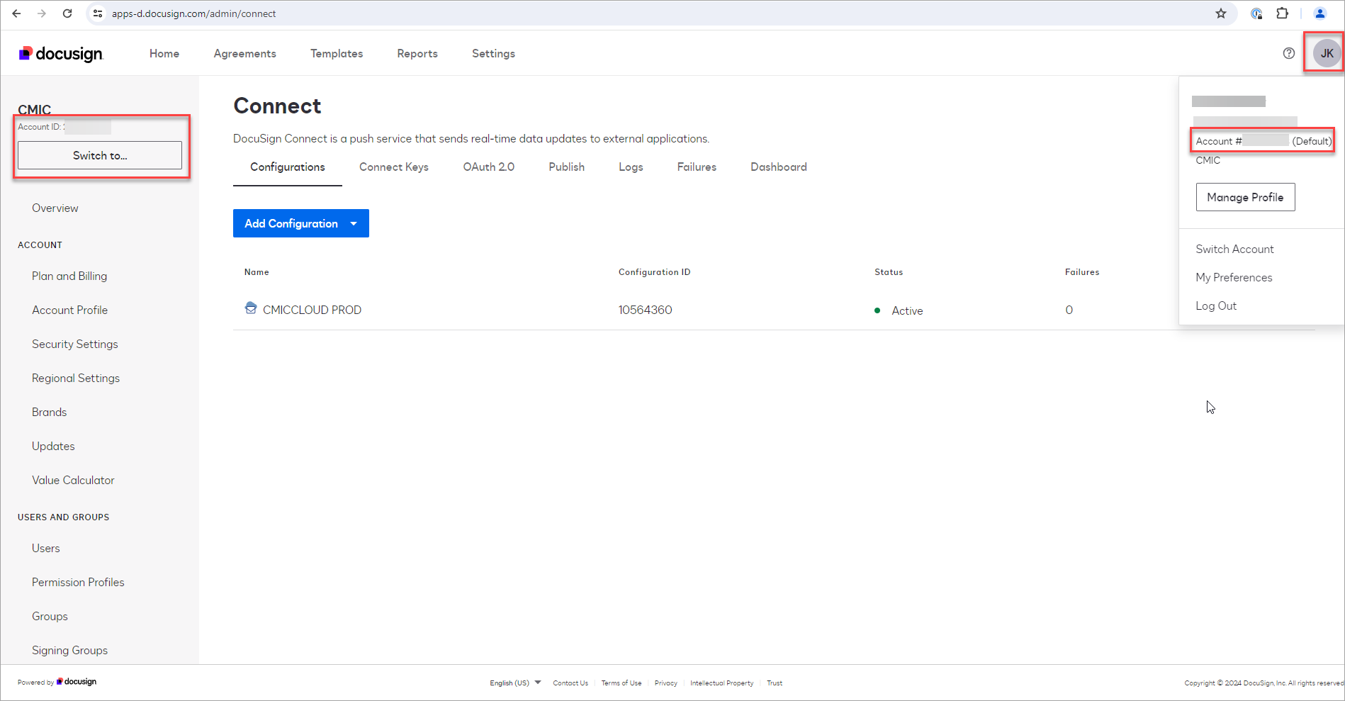 Multiple Accounts in DocuSign