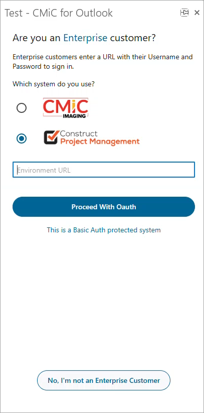 Screenshot of the Login for Enterprise Customers