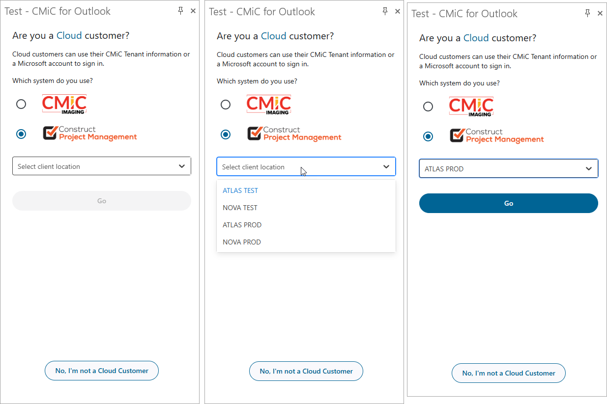 Screenshot of the Cloud Customer login