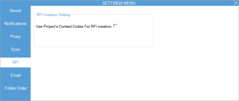 Enterprise Content Management - ECM Settings Menu - RFI - Tab