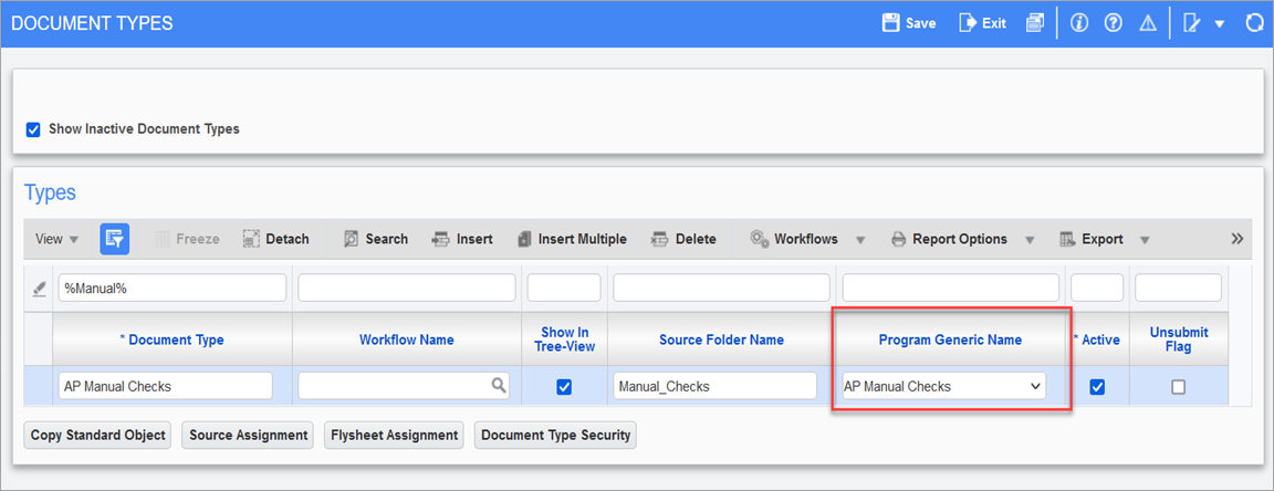 Document types setup