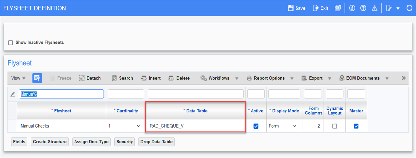 Flysheet definition setup