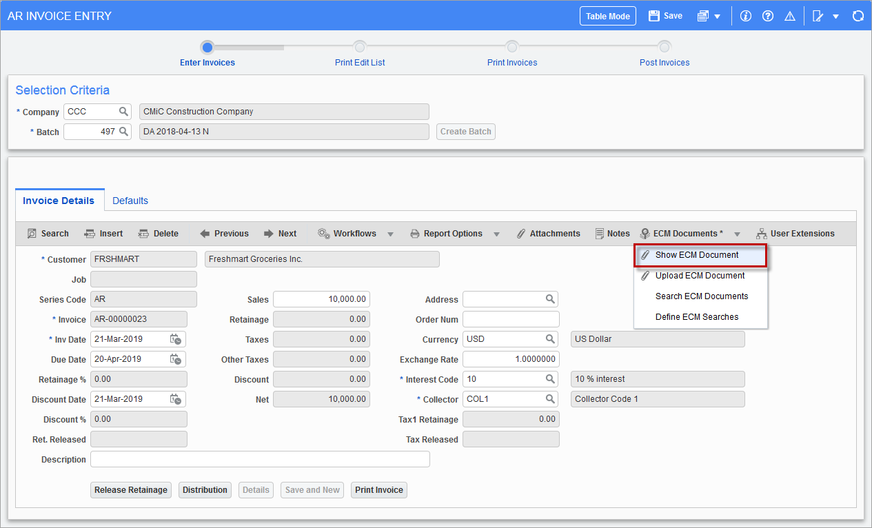 Show ECM Document