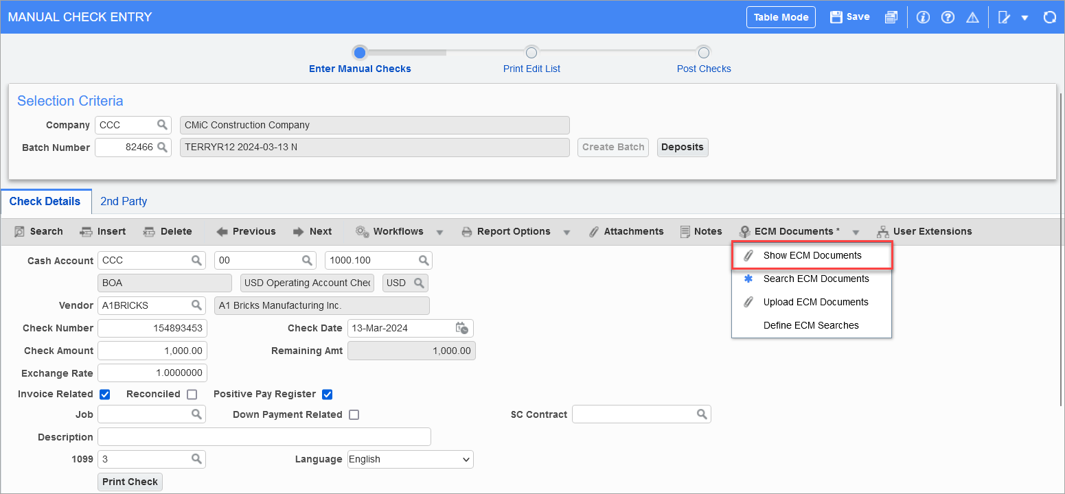 Show ECM Documents option