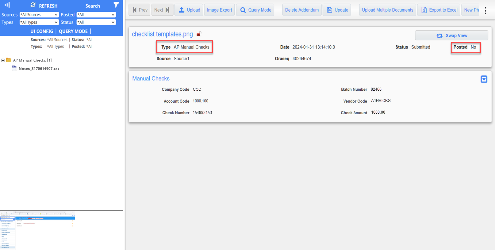 Unposted record in Image Manager