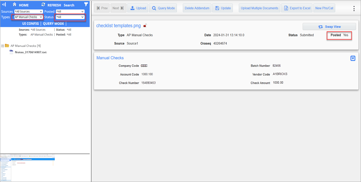 Posted record in Image Manager