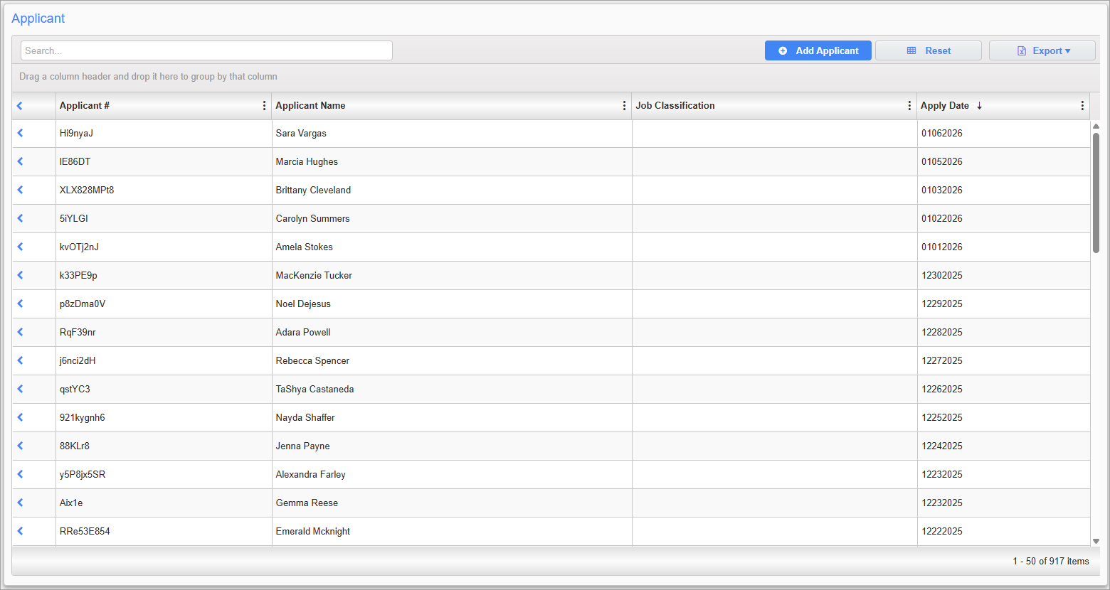 Screenshot of Applicant.