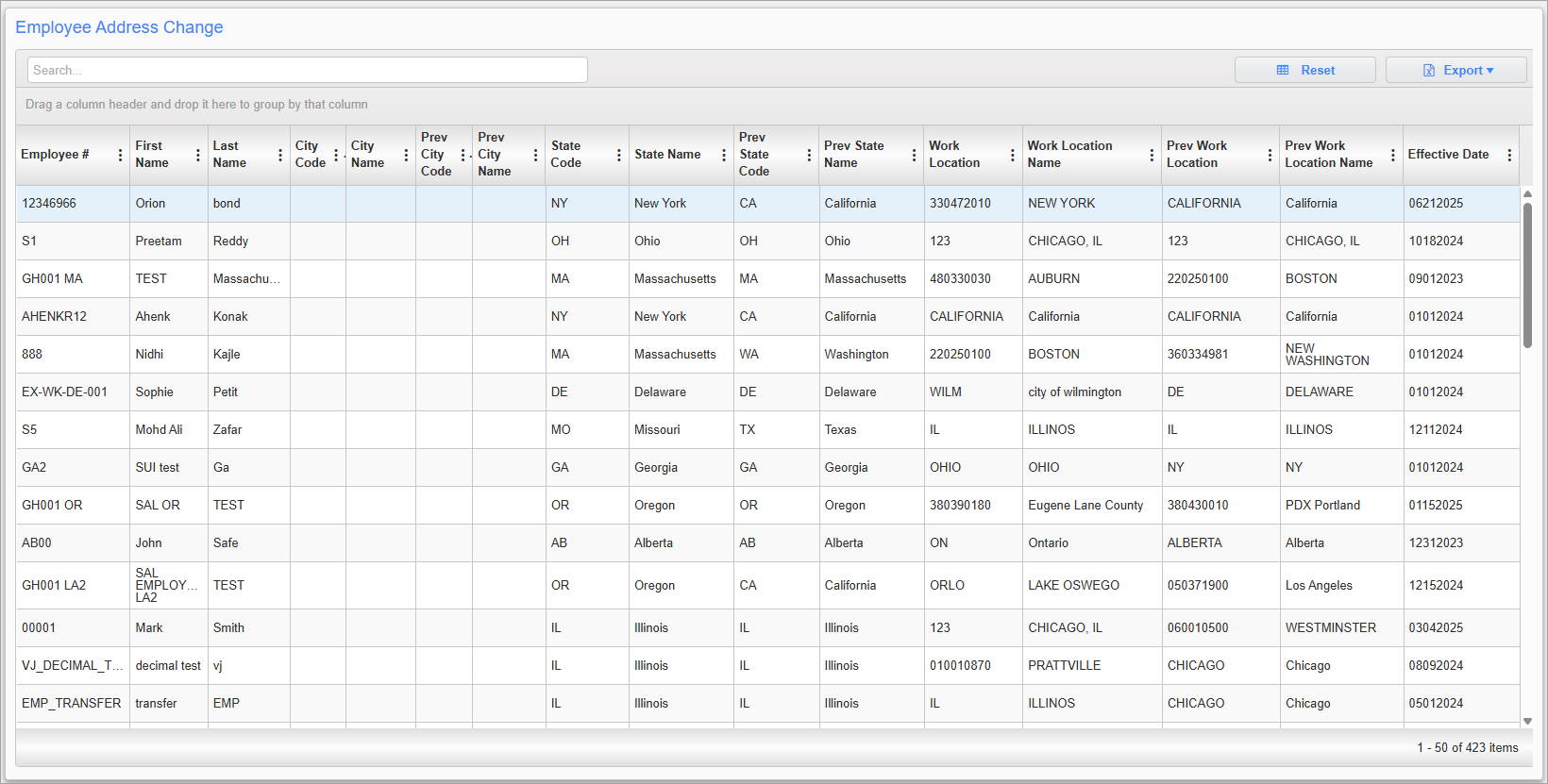 Screenshot of Employee Address Change.
