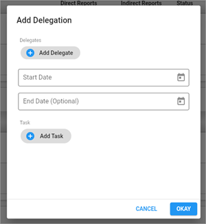 Screenshot of Add Delegation pop-up