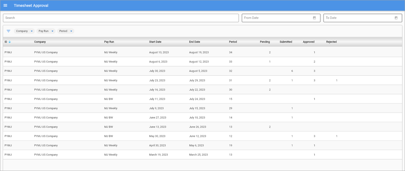 Screenshot of Timesheet Approval screen.