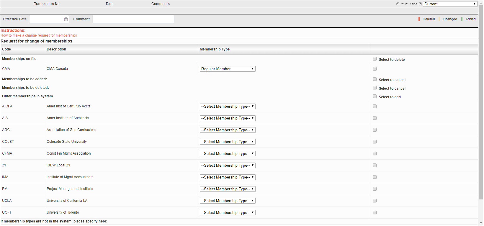 Screenshot of Memberships.