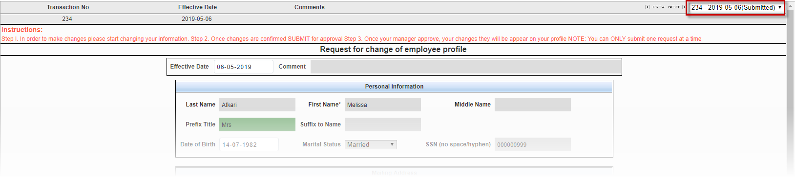 ESS Employee - Create Change Request – Change Profile Info