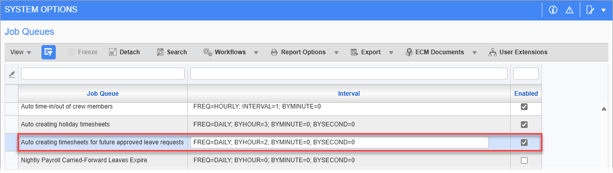 Screenshot of System Options - Job Queues.