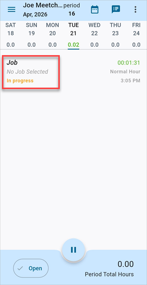 Screenshot of Personal Timesheet on mobile device.