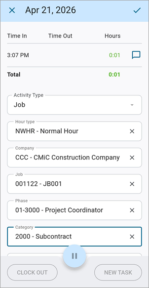 Screenshot of in progress task.