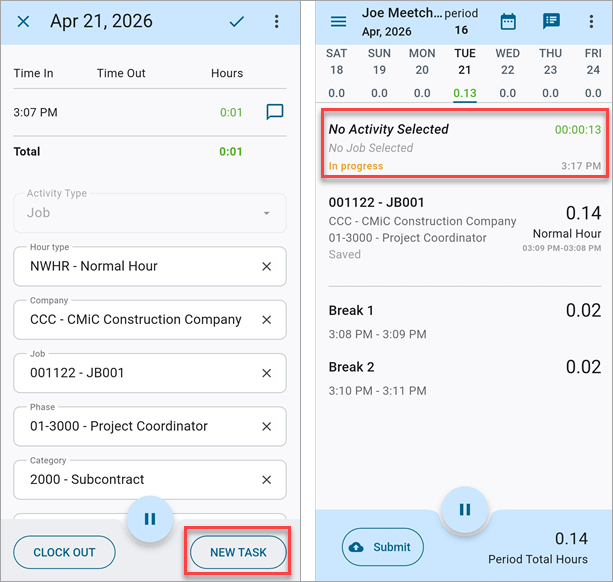 Screenshot of mobile devices with new task.