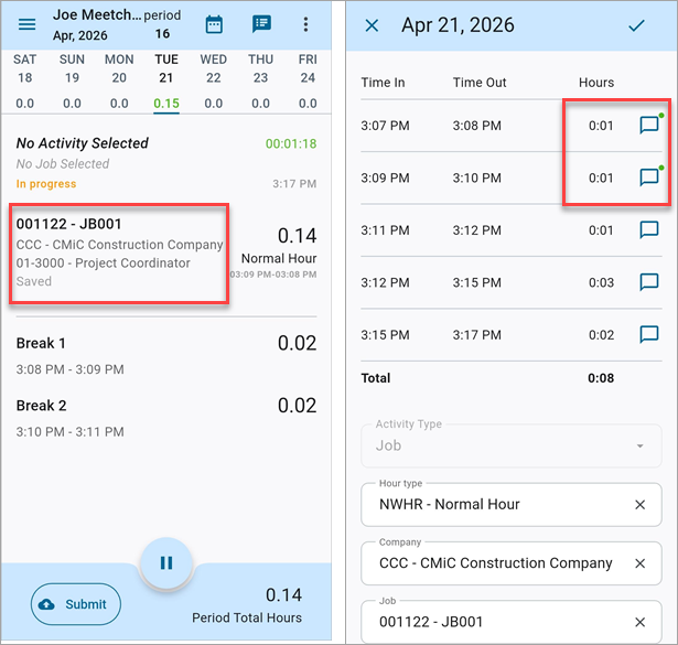Screenshot of task details.