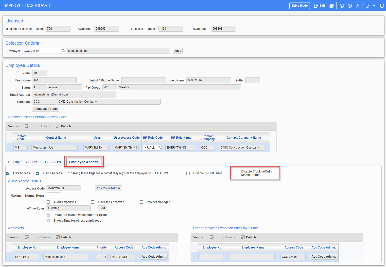 Screenshot of Employee Dashboard.