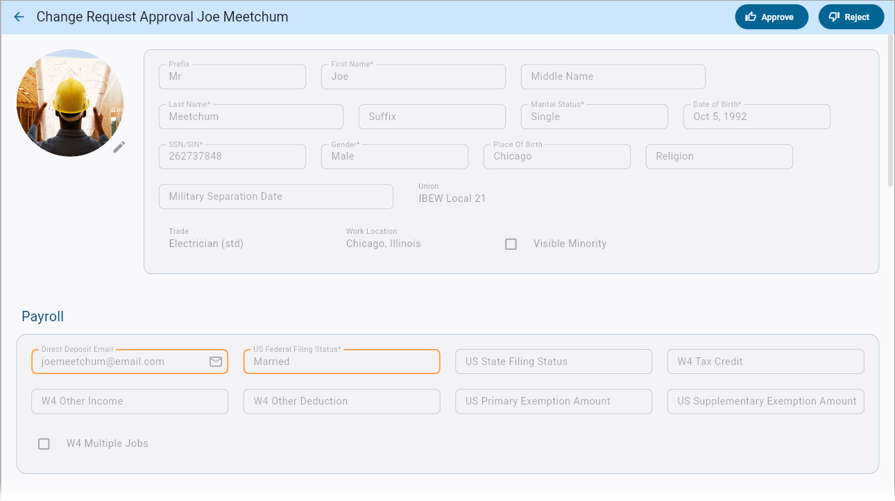 Screenshot of Change Request Approval Details screen.