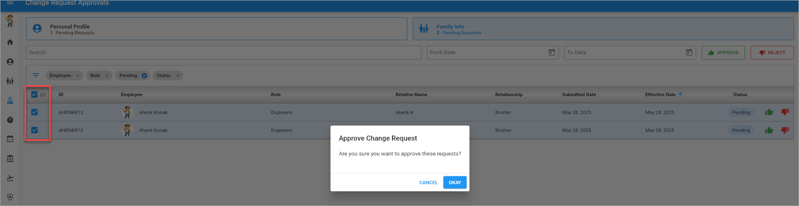Screenshot of Family Details with bulk approval.