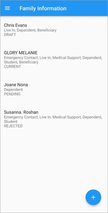 Screenshot of Family Information.