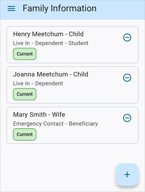 Screenshot of Family Information.