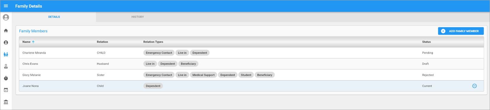 Screenshot of Family Information.