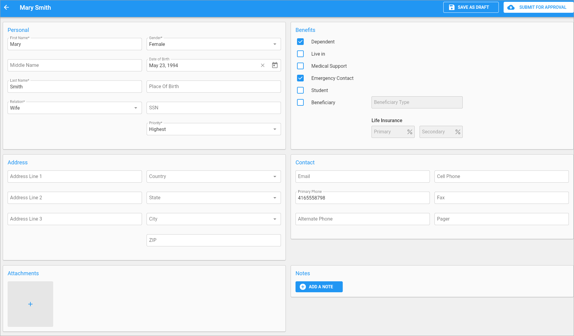 Screenshot of Family Information Details screen.