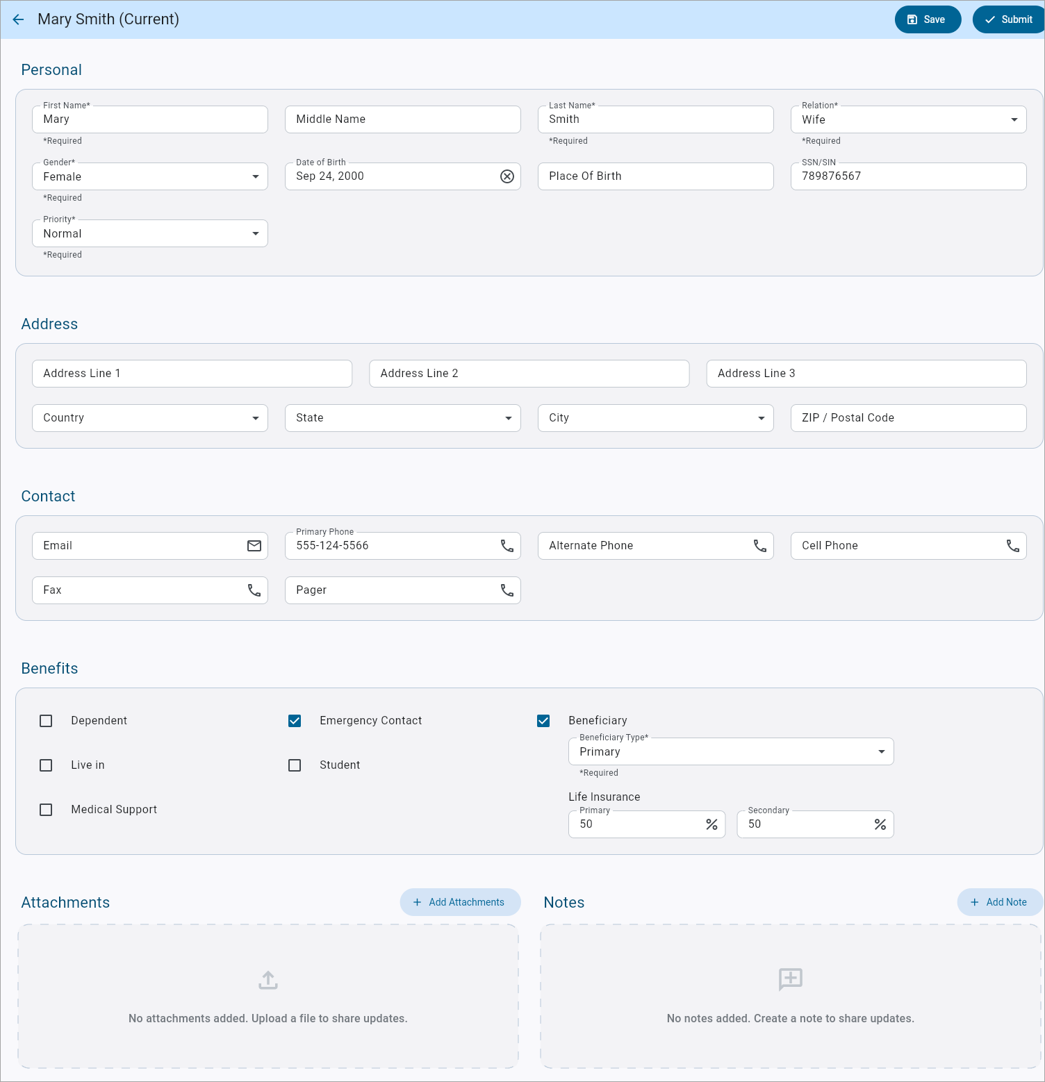 Screenshot of Family Information Details screen.
