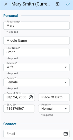 Screenshot of Family Information Details screen.