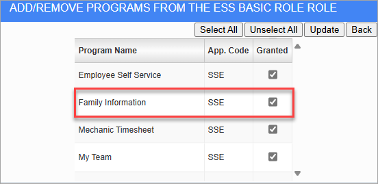 Screenshot of Role Maintenance - Assign Programs.