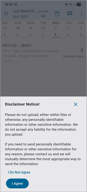 Screenshot of Disclaimer Notice.