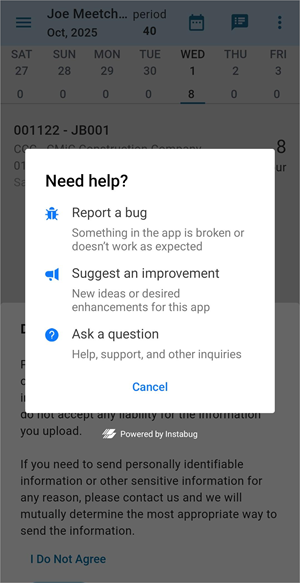Screenshot of Need Help? pop-up.