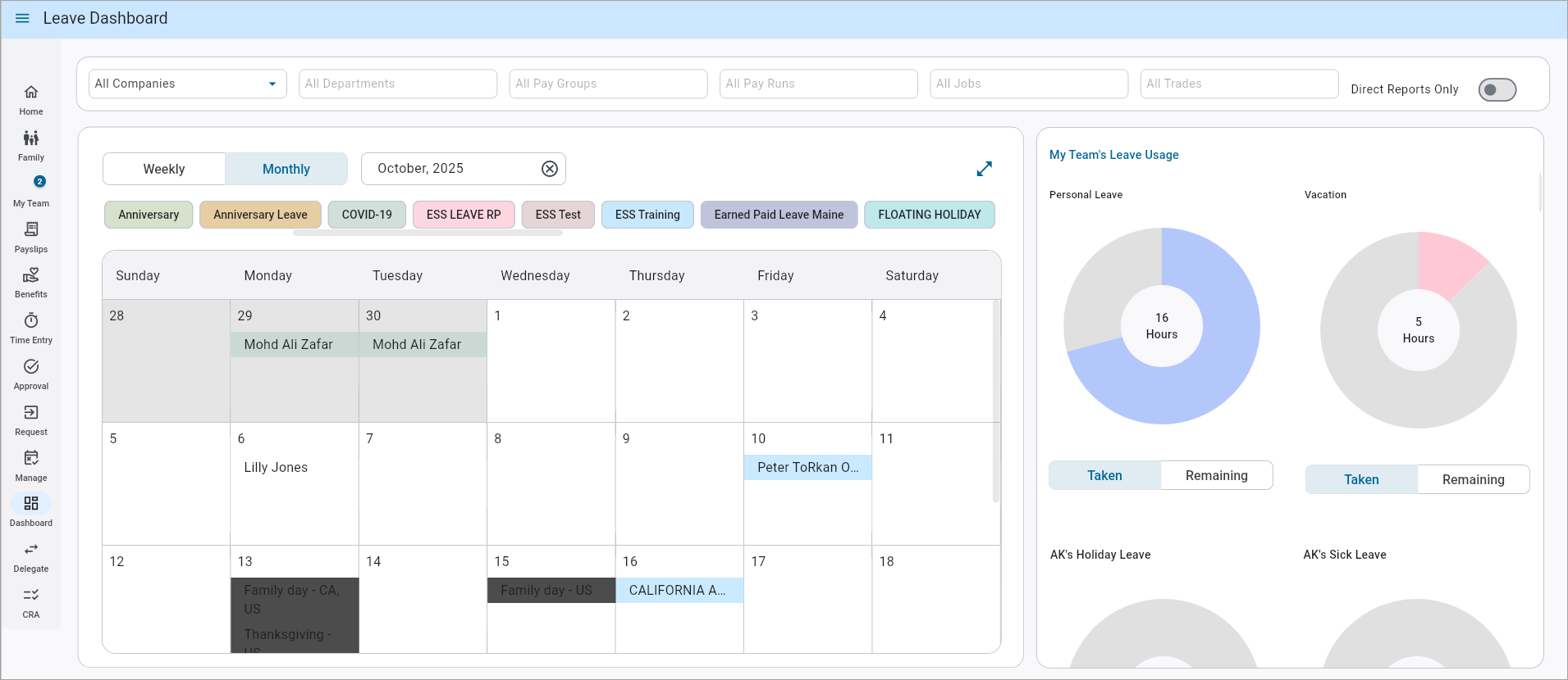 Screenshot of Leave Dashboard.