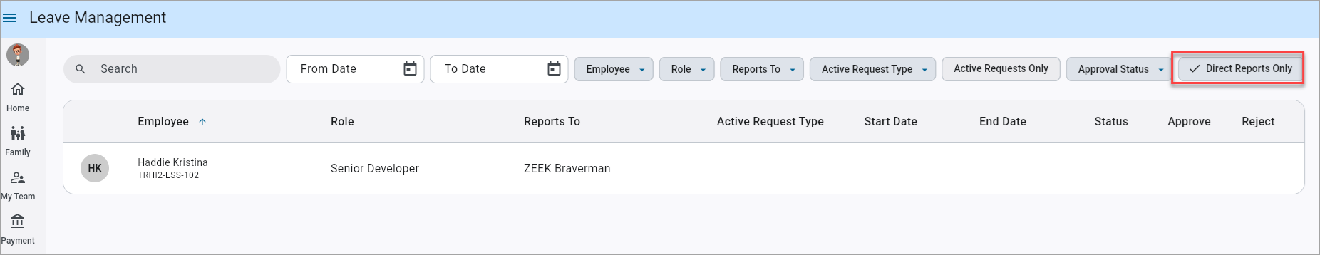Screenshot of Leave Management.