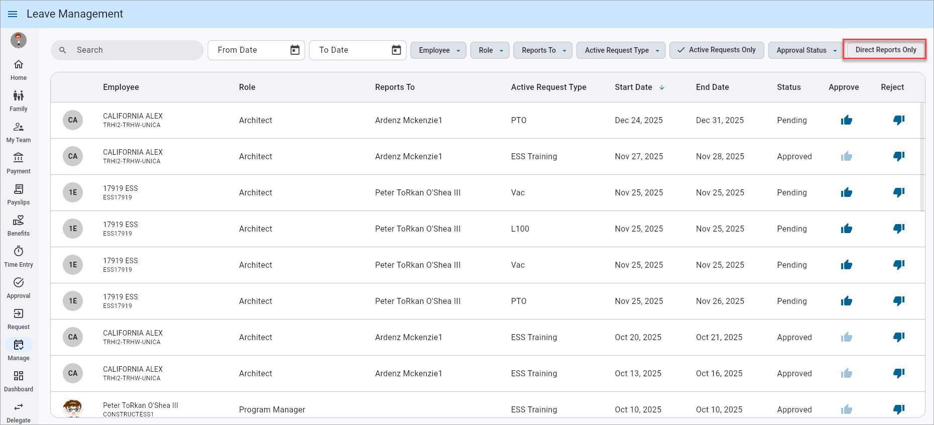 Screenshot of Leave Management.