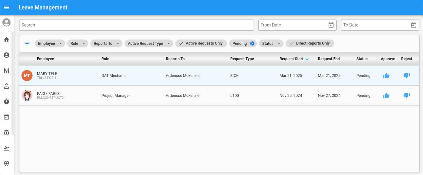 Screenshot of Leave Management.