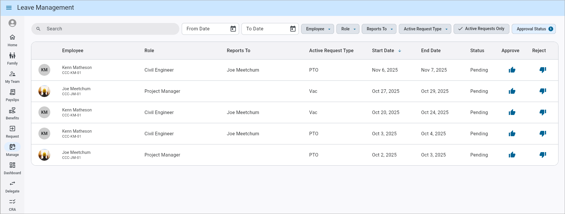 Screenshot of Leave Management.