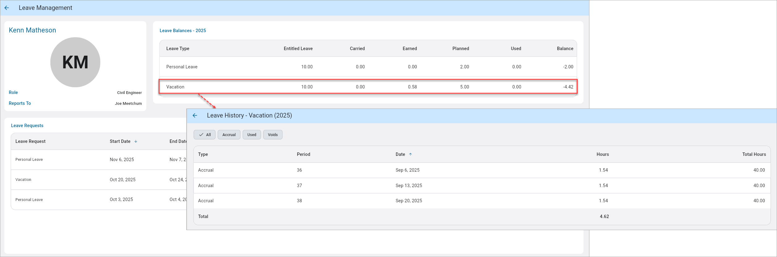 Screenshot of Leave Management.