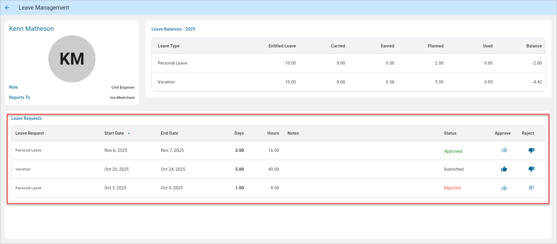Screenshot of Leave Management.